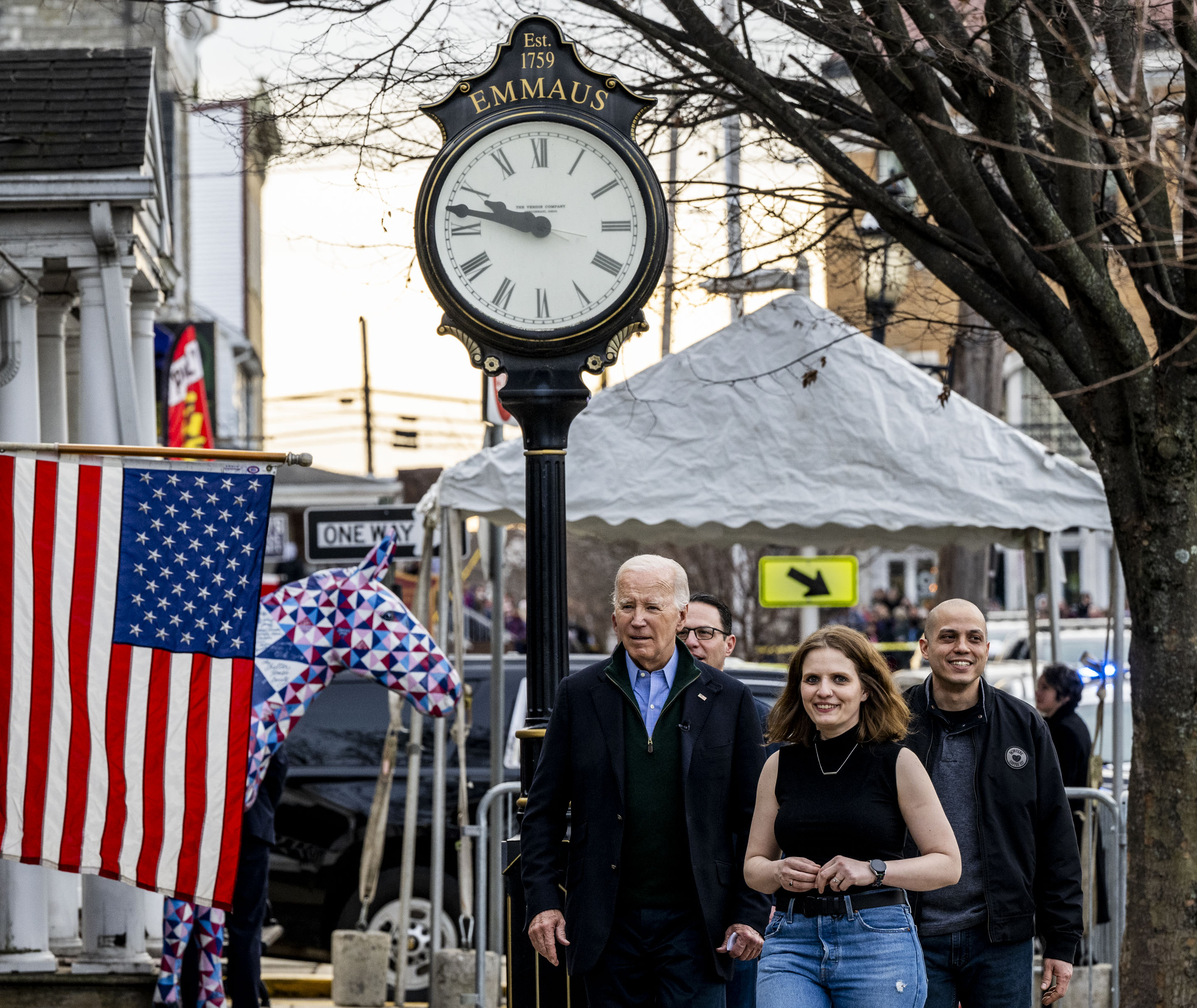 President Joe Biden visits Friday, Jan. 12, 2024, with owners and staff of Emmaus Run Inn in Emmaus. The president visited the Lehigh Valley to meet with small business owners and highlight his economic agenda. (April Gamiz / The Morning Call)