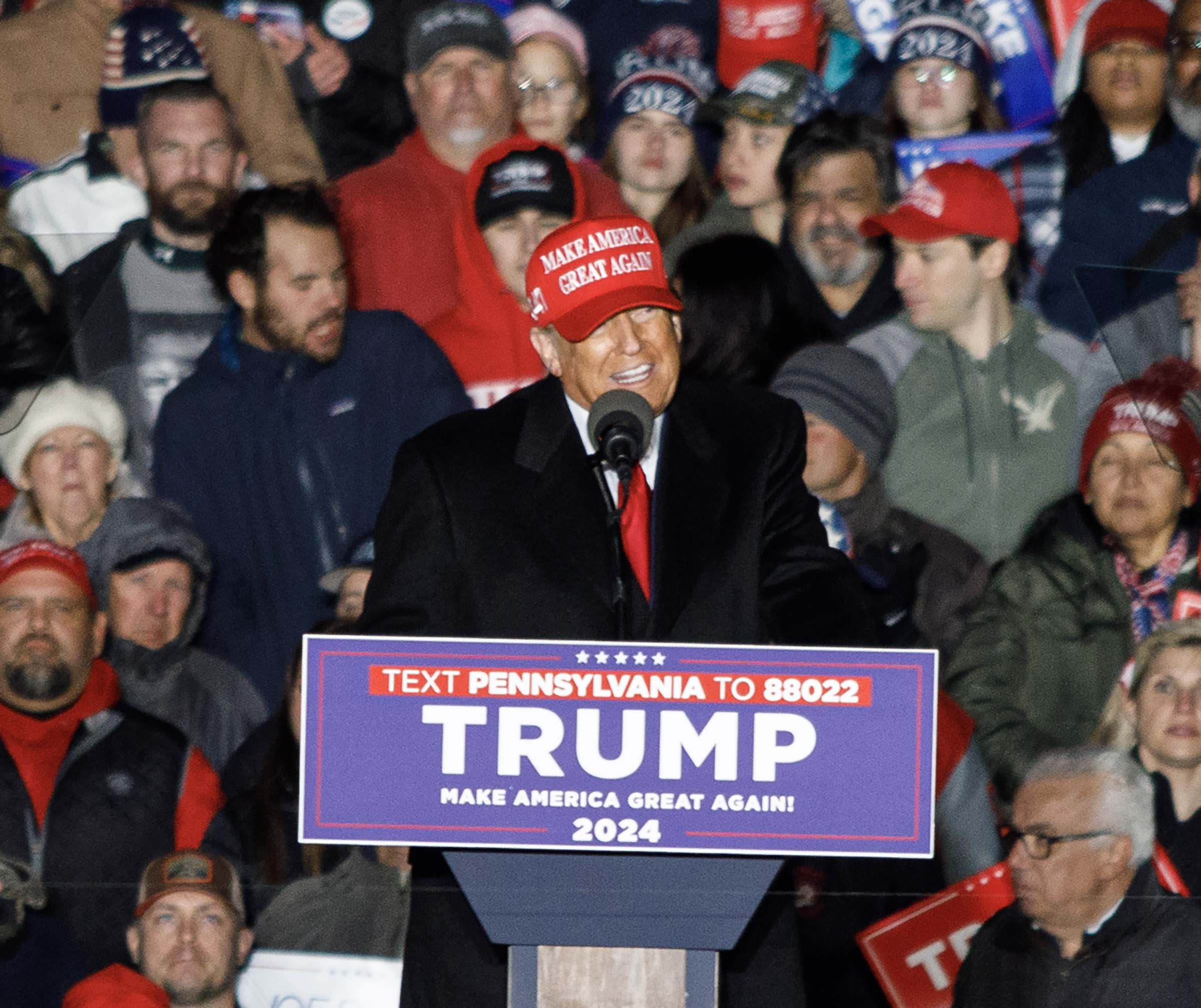 Former President Donald Trump holds a rally for his 2024 presidential bid Saturday, April 13, 2024, at Schnecksville Fire Hall in North Whitehall Township. (Jane Therese/Special to The Morning Call)