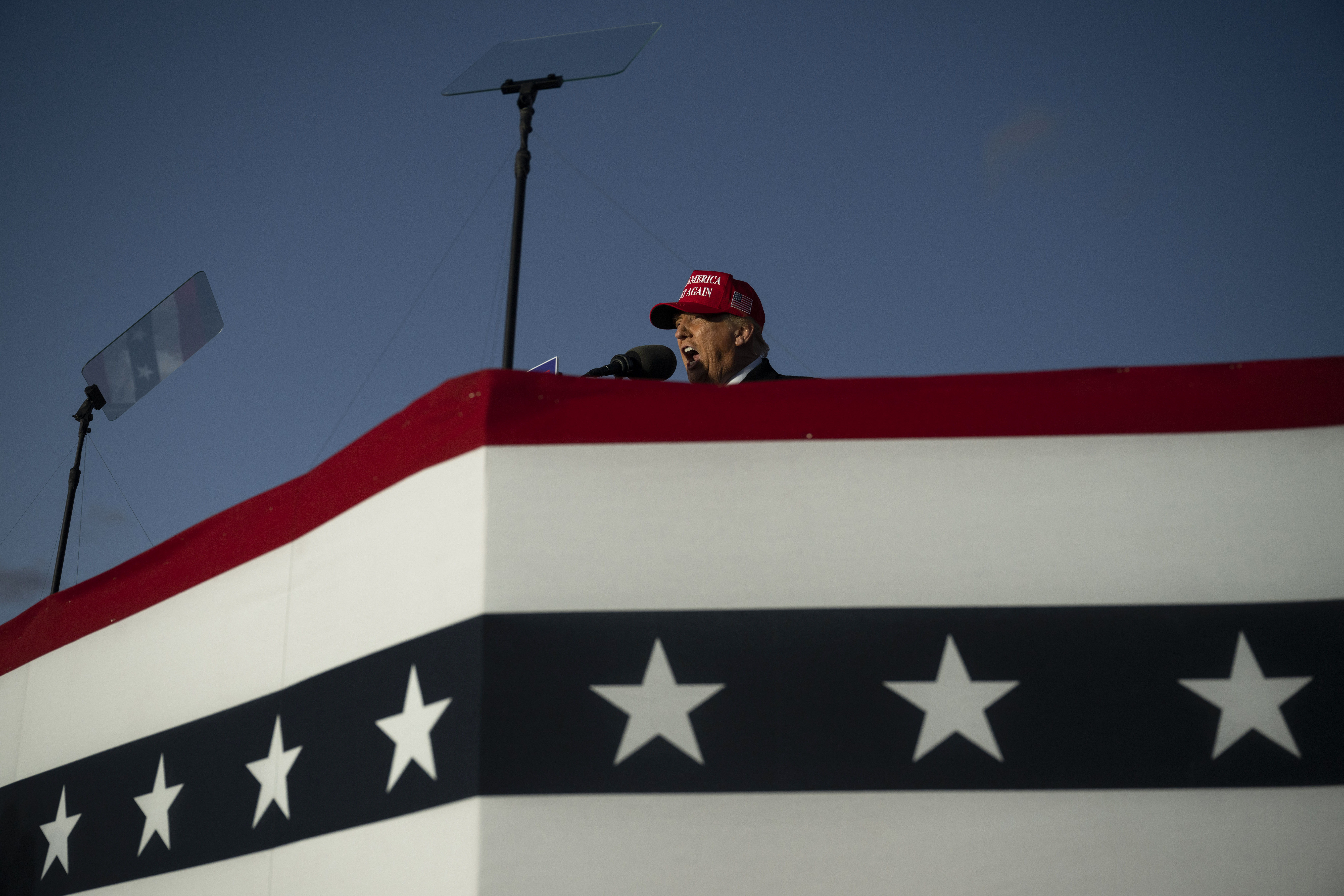 Former U.S. President Donald Trump speaks during a campaign event in Schnecksville, Pa., on Saturday, April 13, 2024. (AP Photo/Joe Lamberti)