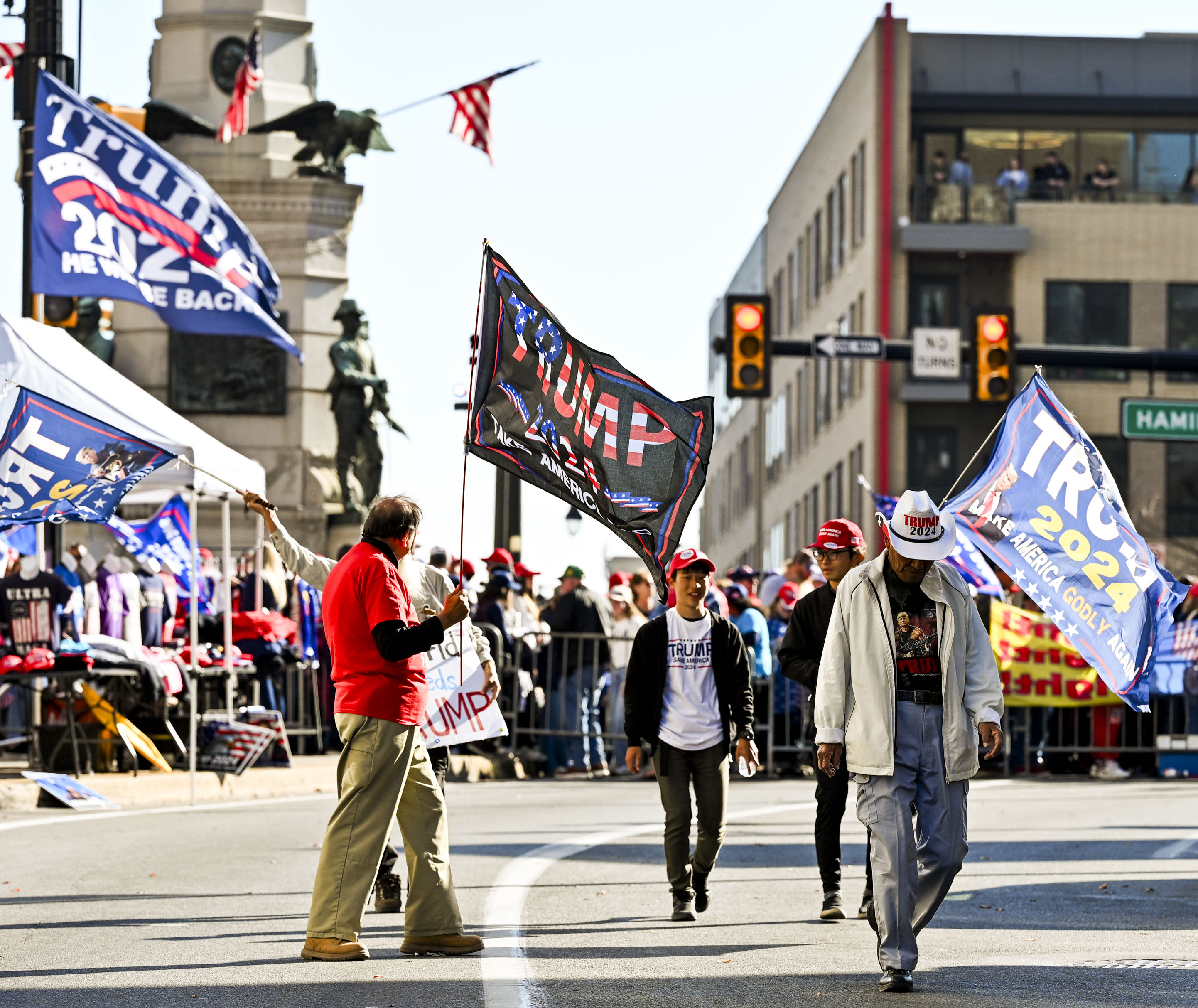 Supporters of former President Donald Trump line up Tuesday, Oct. 29, 2024, outside the PPL Center in Allentown. Trump was holding a rally there on Tuesday evening. (April Gamiz/The Morning Call)