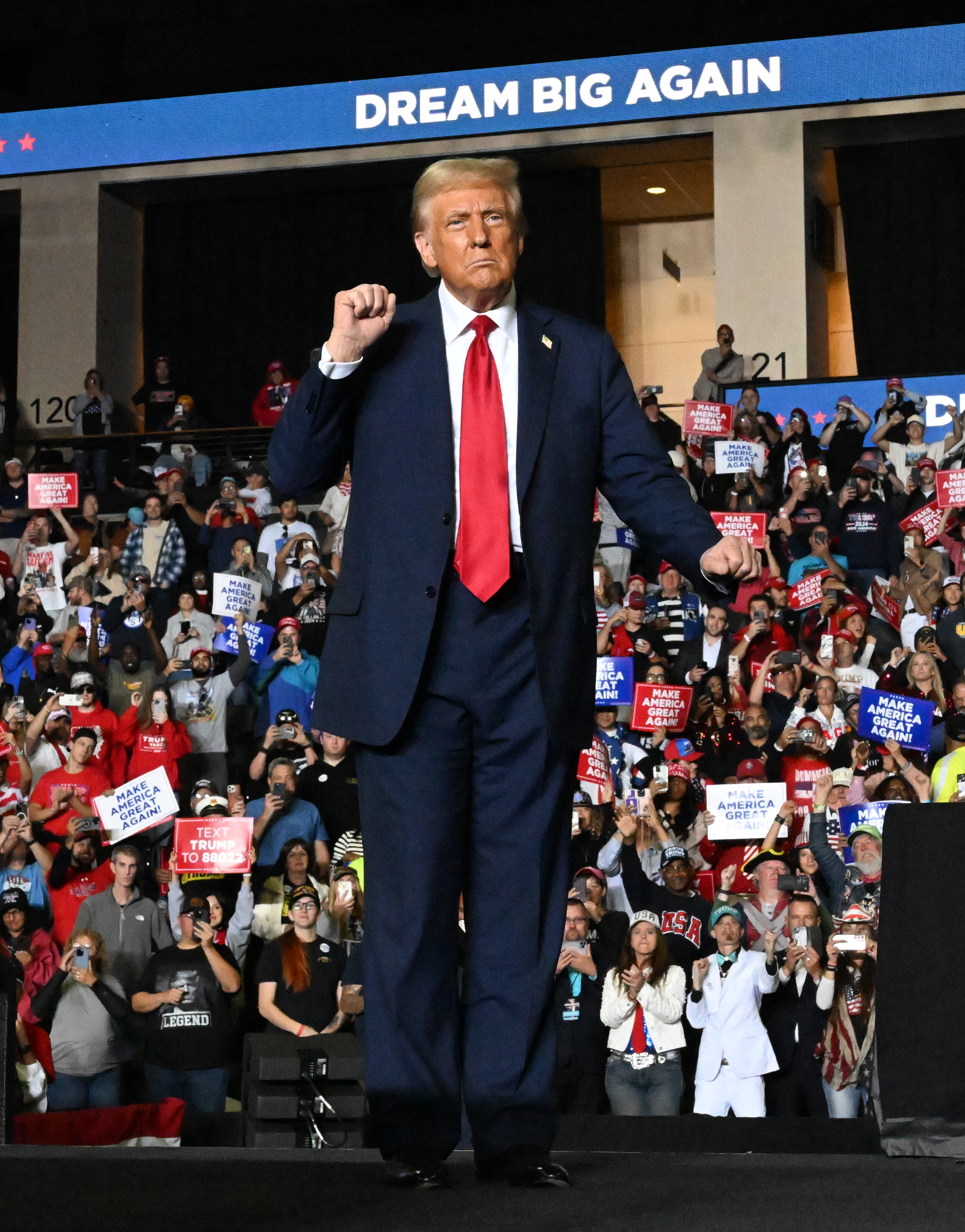 Former President Donald Trump speaks during a rally Tuesday, Oct. 29, 2024, at PPL Center in Allentown. (Amy Shortell/The Morning Call)