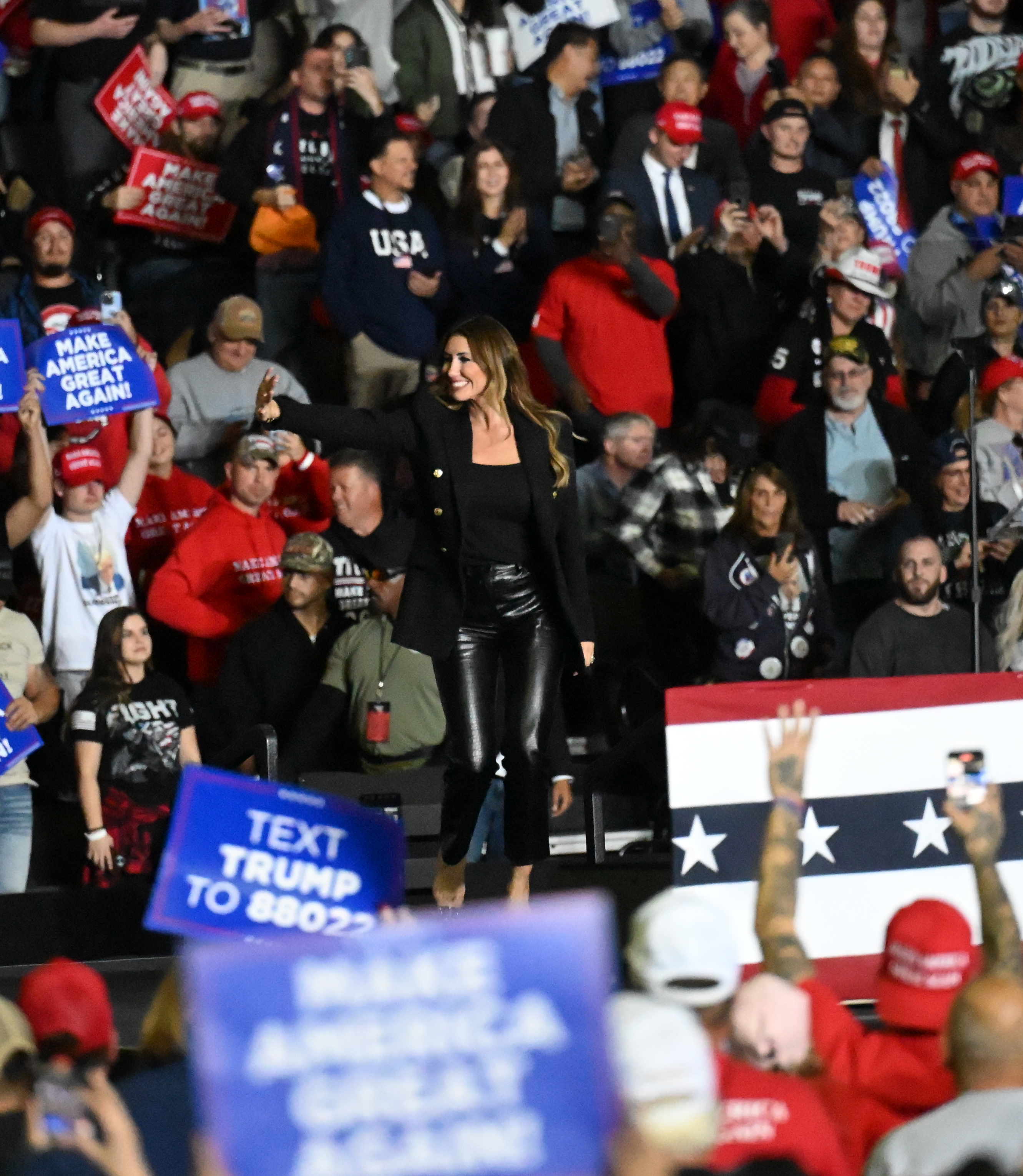 Alina Habba, senior advisor to Trump, speaks during a rally hosted by former President Donald Trump on Tuesday, Oct. 29, 2024, at PPL Center in Allentown. (Amy Shortell/The Morning Call)