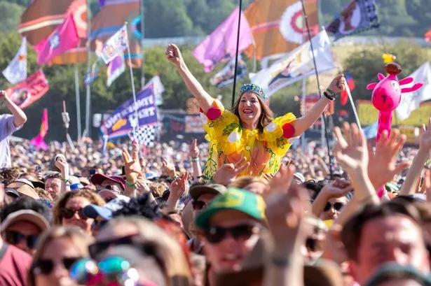 Crowd watching Block Party play the Other Stage at the Glastonbury festival 2024