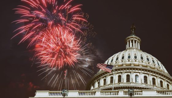 Independence Day Fireworks over Capitol Building at night Washington, D.C