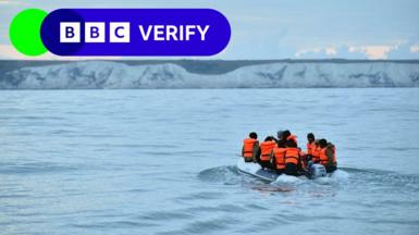 A small boat full of people heading to the UK via the Channel