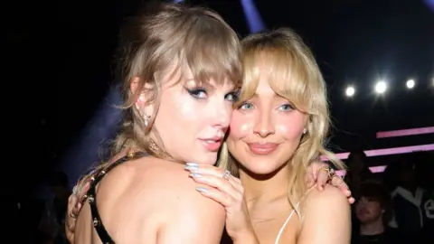 Getty Images Taylor Swift and Sabrina Carpenter attend the 2023 MTV Video Music Awards at Prudential Center on September 12, 2023 in Newark, New Jersey, US