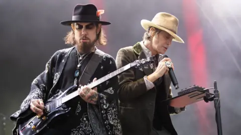 Dave Navarro (L) and Perry Farrell (R) of Jane's Addiction perform at Trinity College Park on 28 June, 2024 in Dublin, Ireland