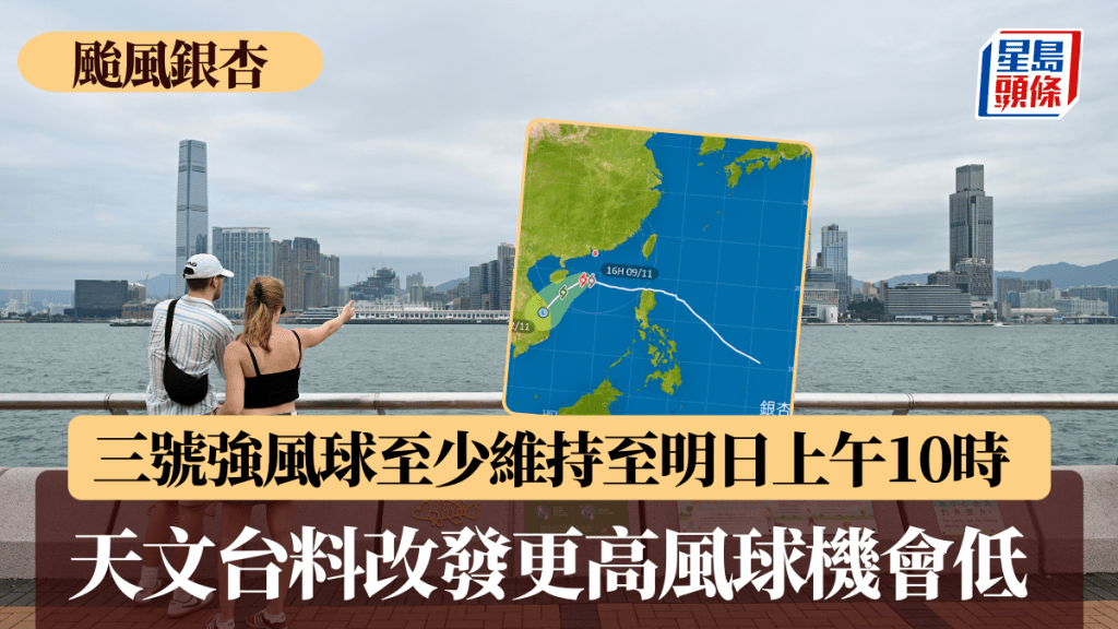 颱風銀杏｜三號強風信號至少維持至明日上午10時     天文台料改發更高風球機會甚低