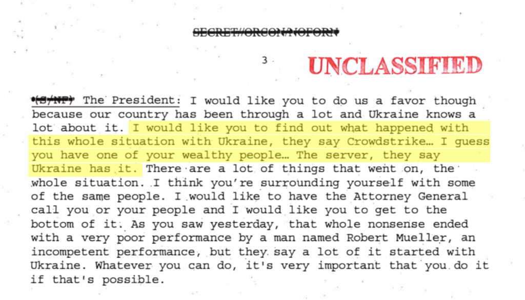 特朗普在任期间，被揭与乌克兰总统泽连斯基通话期间，希望对方调查Crowdstrike引发的政治纷争。