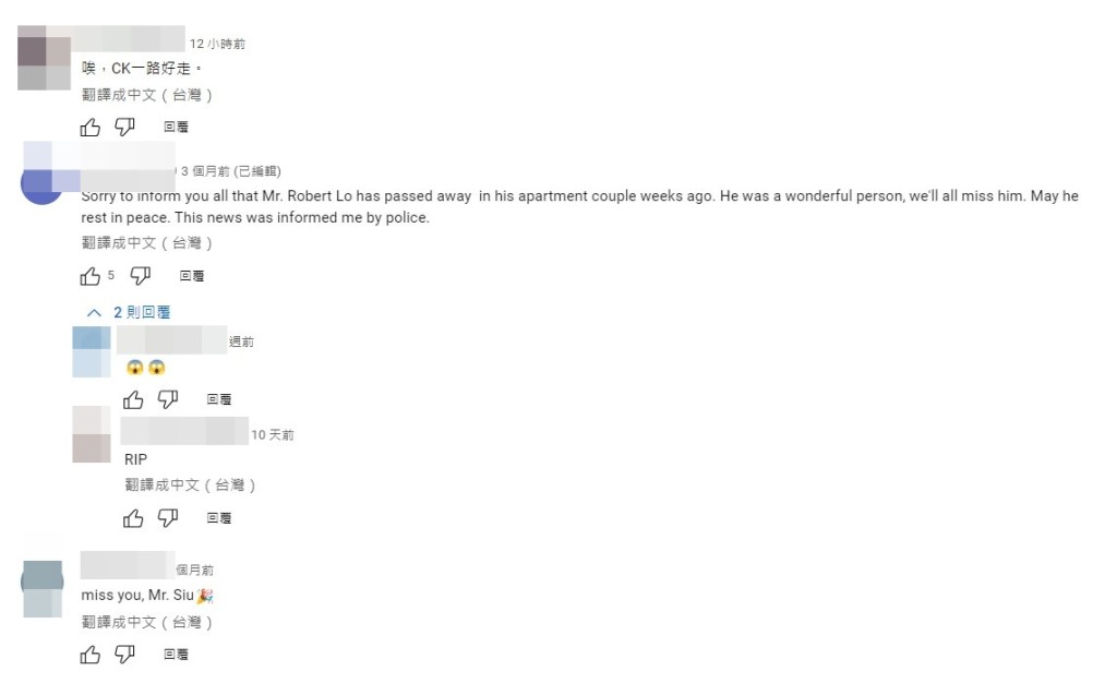 有網民在蕭亮的YouTube Channel留言。