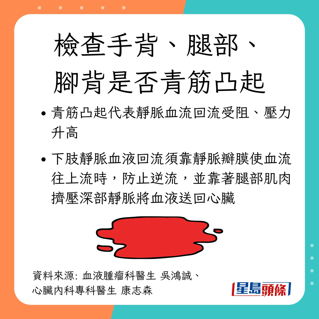 青筋凸起代表靜脈血液回流受阻