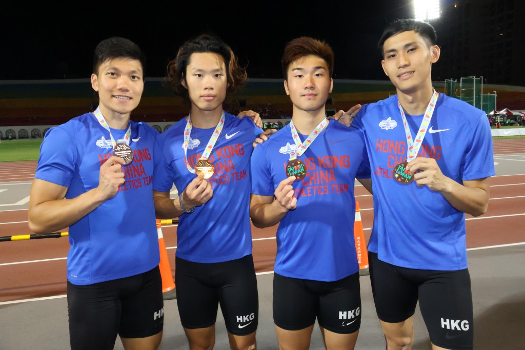 港隊於男子4x100米接力跑以40秒24奪銅牌。徐嘉華攝