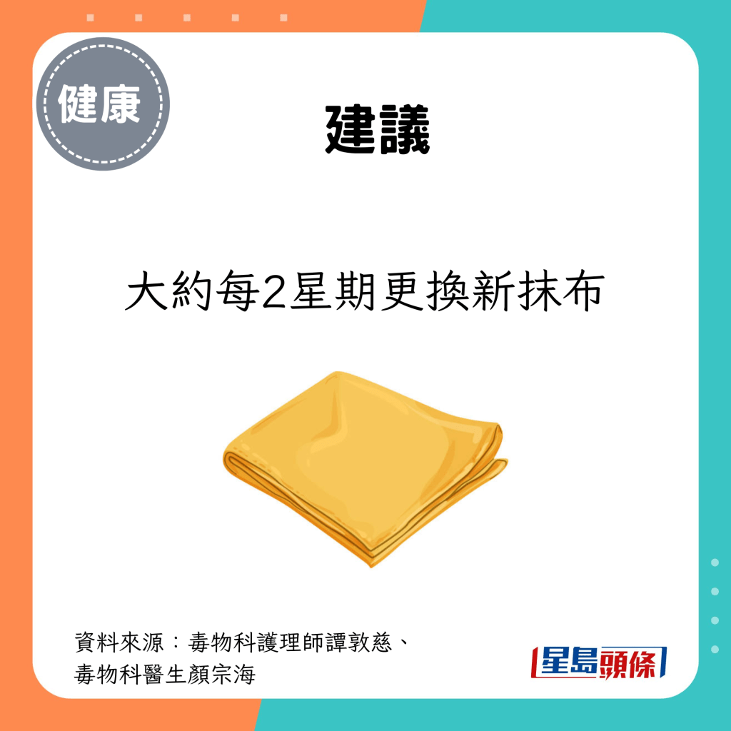 並且大約每2星期更換新抹布