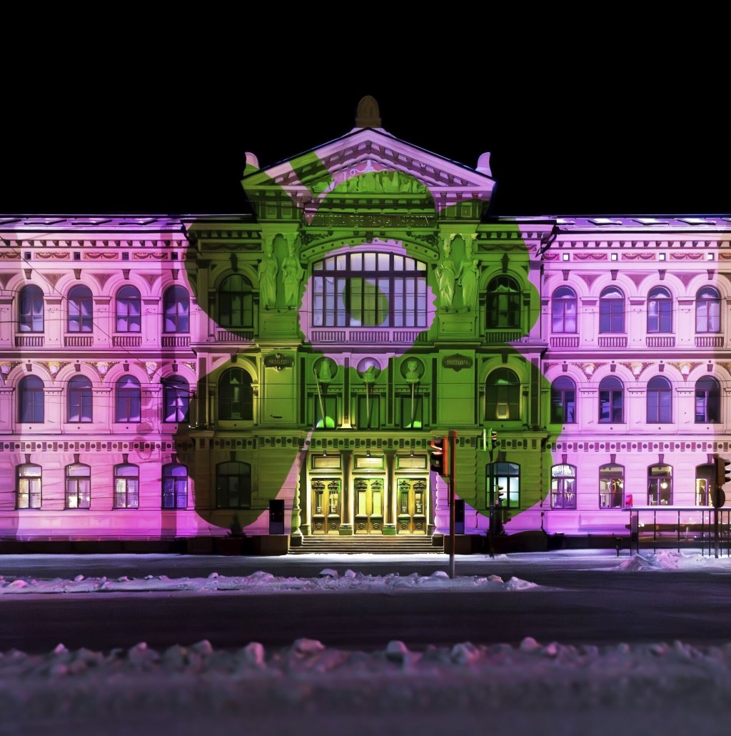 周年慶祝盛事的頭炮是為赫爾辛基Ateneum Art Museum的外牆添上繽紛光影效果的光雕藝術品《UNIKKO at La Louviére》。