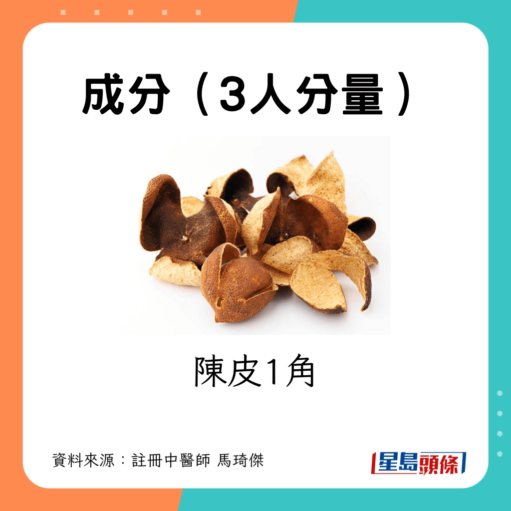 成分（3人分量）：陳皮1角