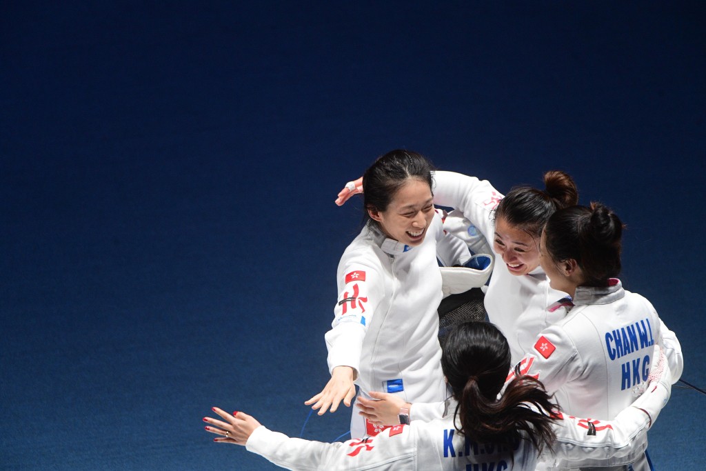 杭州亞運，香港女子重劍隊於團體賽晉身決賽。陳極彰攝