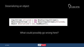 Deserializing an object
What could possibly go wrong here?
4/7/2016
 