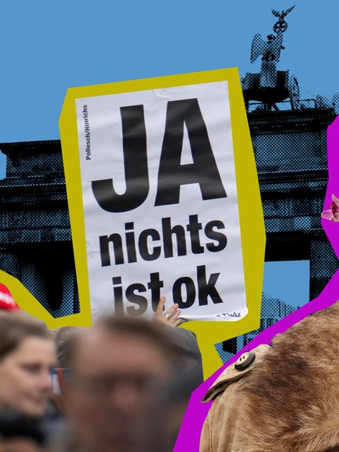 Eine Collage von Demos in Berlin