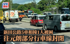 新田公路5车相撞1人被困 往元朗部分行车线封闭交通繁忙