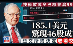 技術故障令巴郡曾瀉99% 185.1美元驚現46股成交 紐交所終決定取消交易