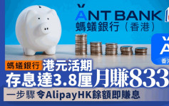 螞蟻銀行港元活期存息達3.8厘 月賺833元 一步驟令AlipayHK餘額即賺息