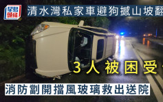 清水灣私家車避狗撼山坡翻側 3人被困受傷 消防劏開擋風玻璃救出送院