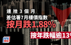 港7月樓價按月再跌1.88% 連挫3個月 按年跌幅逾13%