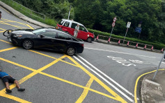 大埔公路單車男遭私家車硬撼 手腳受傷倒地