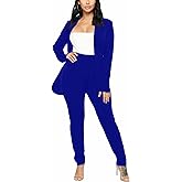 Tcremisa Women's Casual Pants Suit 2 Piece Business Outfits Solid Long Sleeve Blazer and Pencil Pant Sets