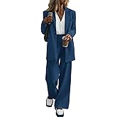 KIRUNDO Women's 2024 Fall 2 Piece Blazer Set Casual Loose Long Blazer Jackets and Dressy Wide Leg Pant Suits with Pockets