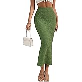 GORGLITTER Women's Texture Bodycon Maxi Skirt High Waist Pencil Long Skirts