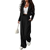 KIRUNDO Women's Two Piece Outfits Business Casual Cropped Blazer Jackets and Wide Leg Pants Suit Sets Work Clothes