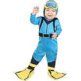 Infant Scuba Costume, Baby Halloween Diver Jumpsuit with Hood, Shoe Covers, and Stuffed Air Tank