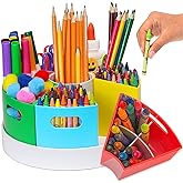 PUZZLE EZ Crayon Organizer and Storage Lazy Susan School Art Supplies Caddy | Rotating Kids Desk Organizer Rainbow Color Bins