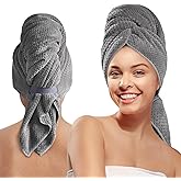 MABAO Microfiber Hair Towel Wrap for Women, Quick Dry Hair Turban Towel with Elastic Band, Microfiber Plopping Towel for Curl