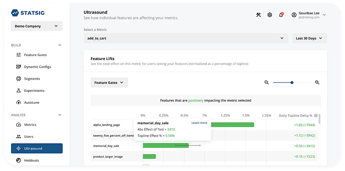 Screenshot of Statsig Insights