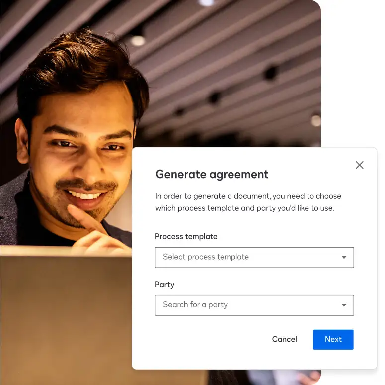 Person on a laptop with a Generate agreement call out