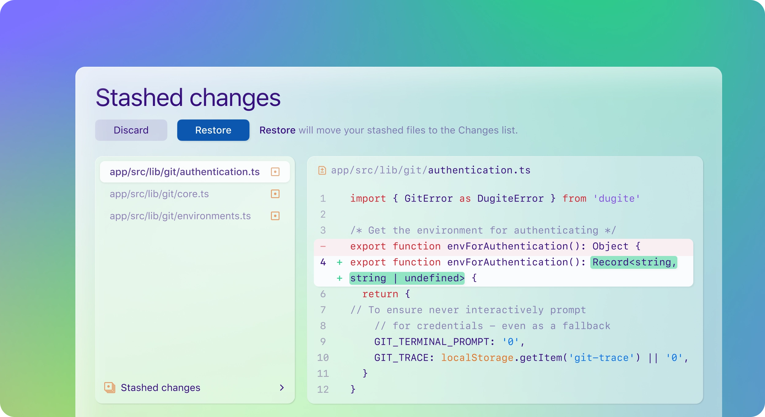 Stash your changes without committing them to a branch