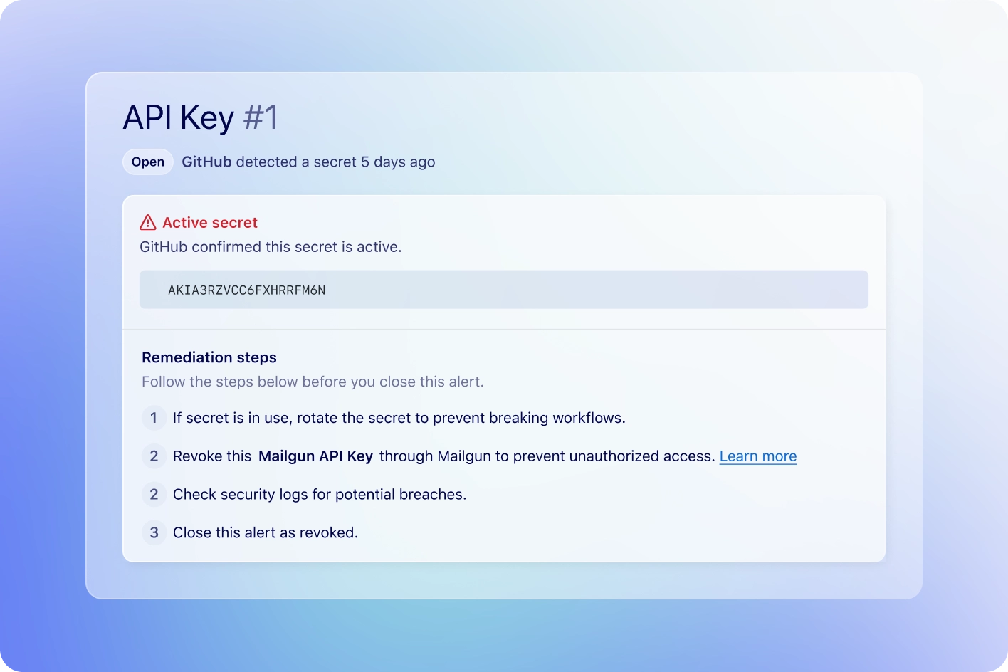 Active secret detected and remediation steps