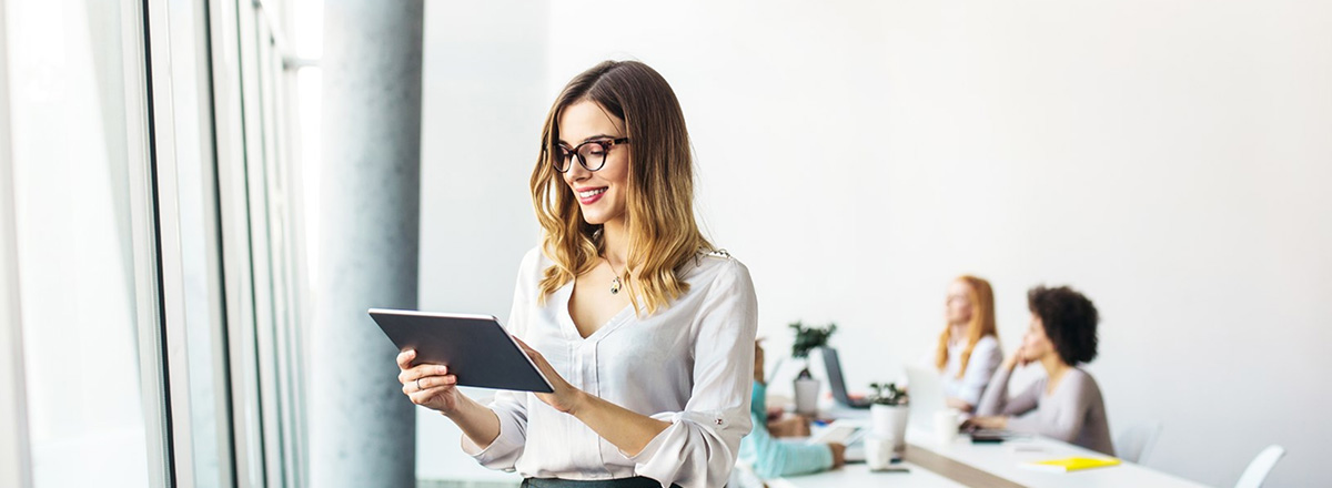 Woman working on a tablet device