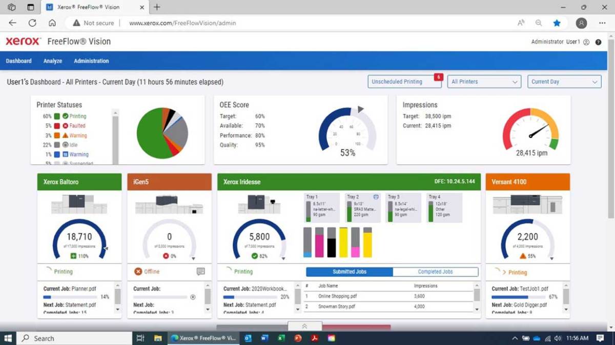 Screenshot showing Xerox FreeFlow Vision Software