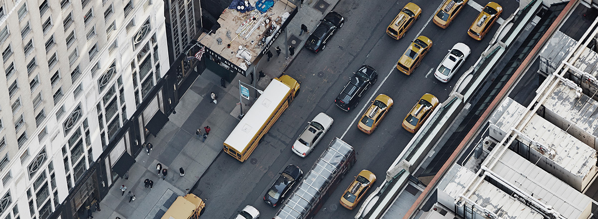 Overhead view of a busy city street