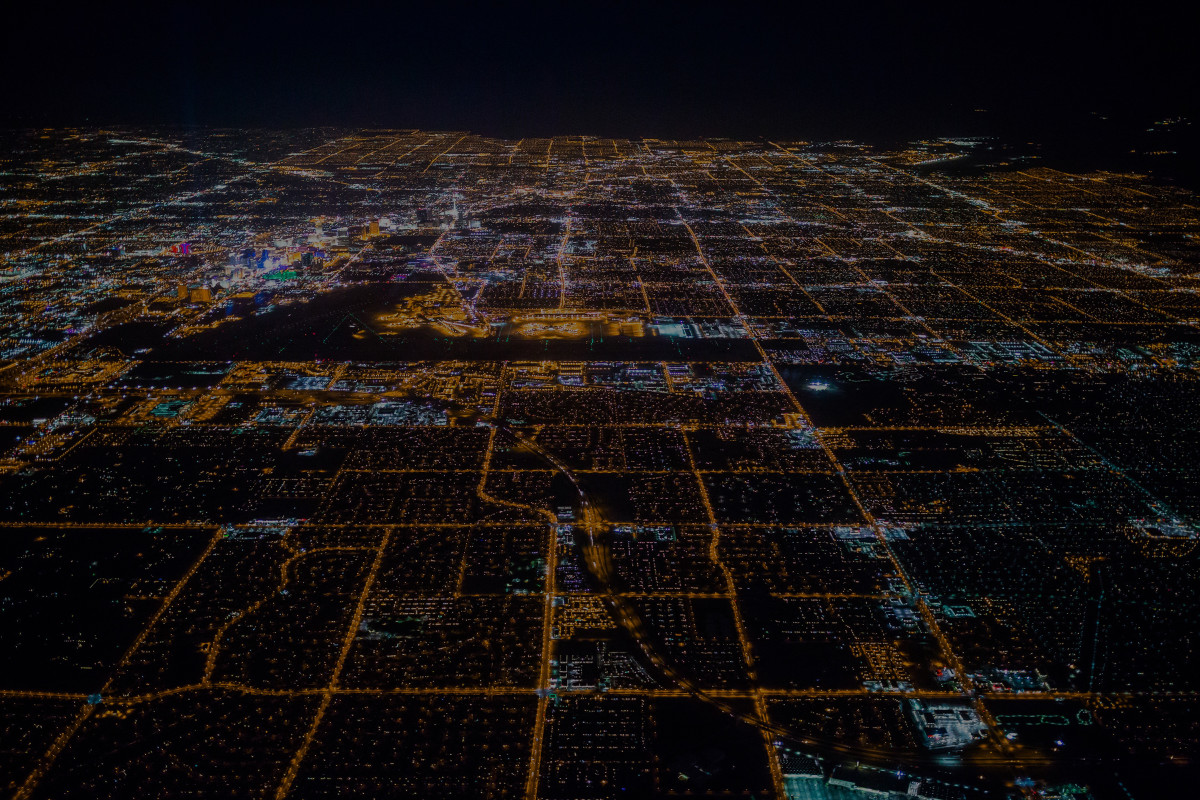 Aerial view of a city at night