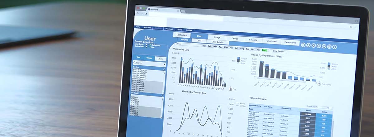 Laptop screen showing graphs and charts