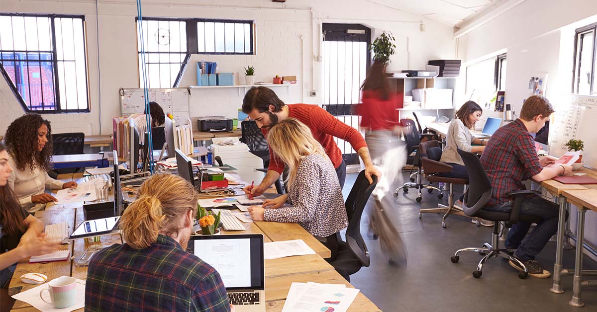 Coworkers in a busy office