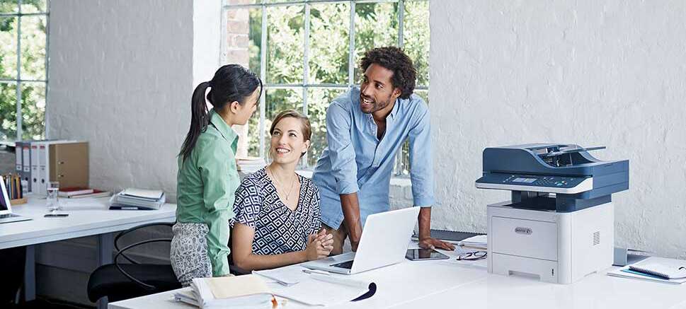 A group talking in an office