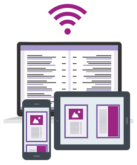 Infographic showing a laptop, smartphone, and tablet