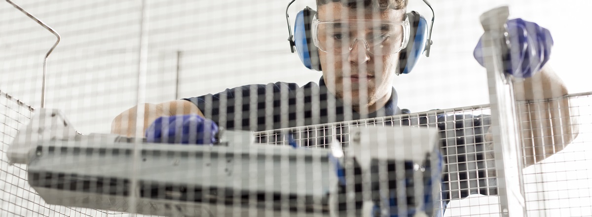 Man working with headphones on