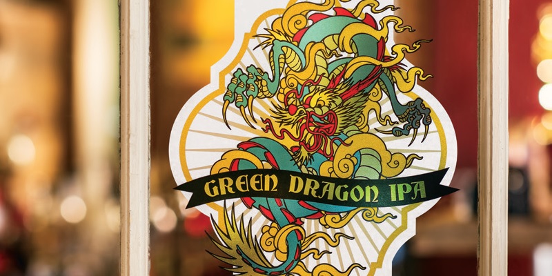 Green Dragon window sticker, printed on a Xerox Iridesse Press