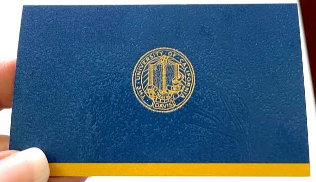 UC Davis print sample with clear dry ink